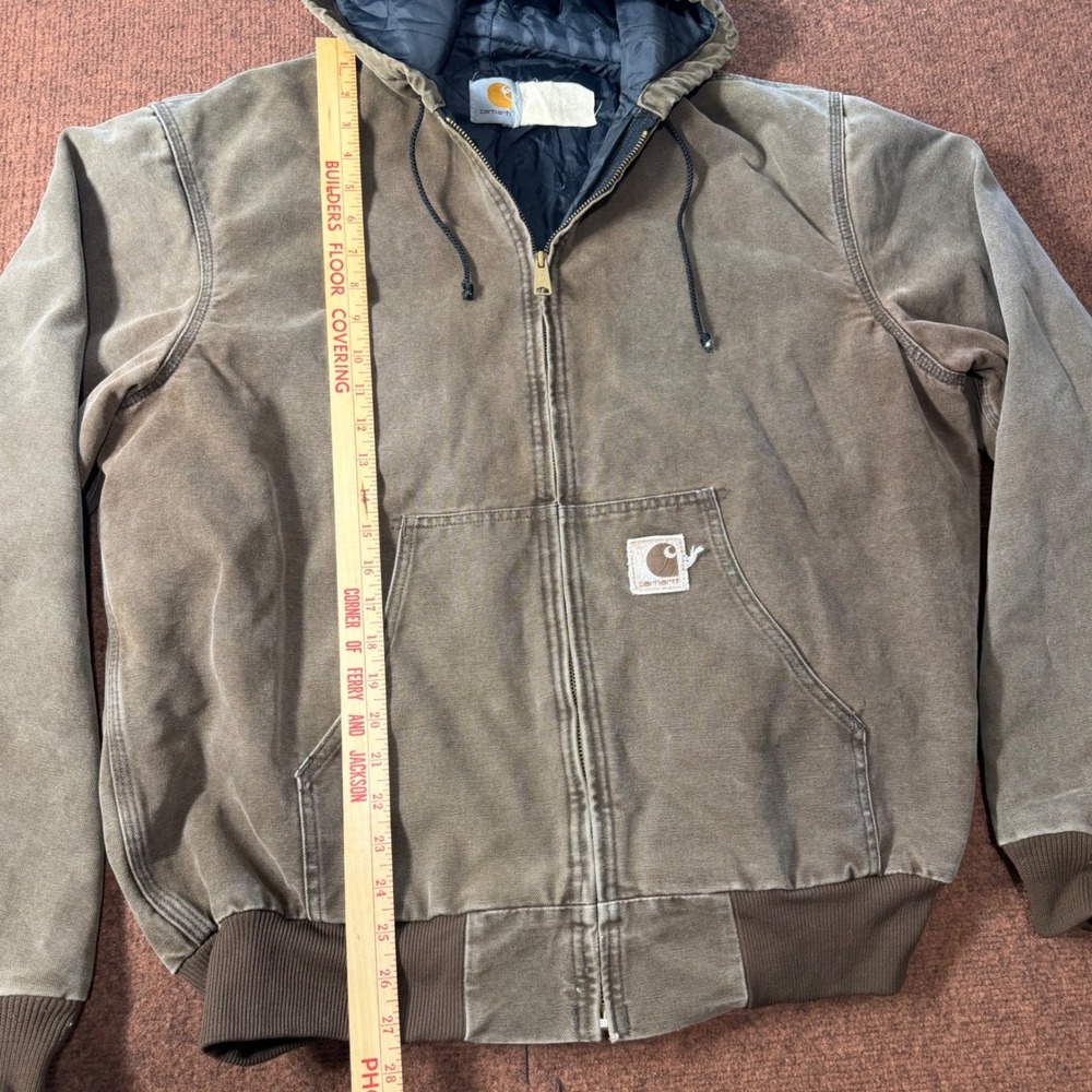 A- Carhartt Mens Duck Canvas Quilted Flannel Lined Active Jacket Brown Sz 24x28 - Picture 3 of 7